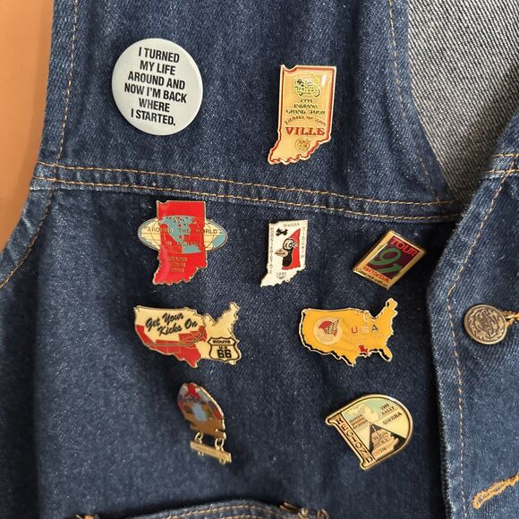Custom Patchwork Pins Denim Jean Vest Motorcycle Chapter S Indiana GWRRA - Picture 4 of 12